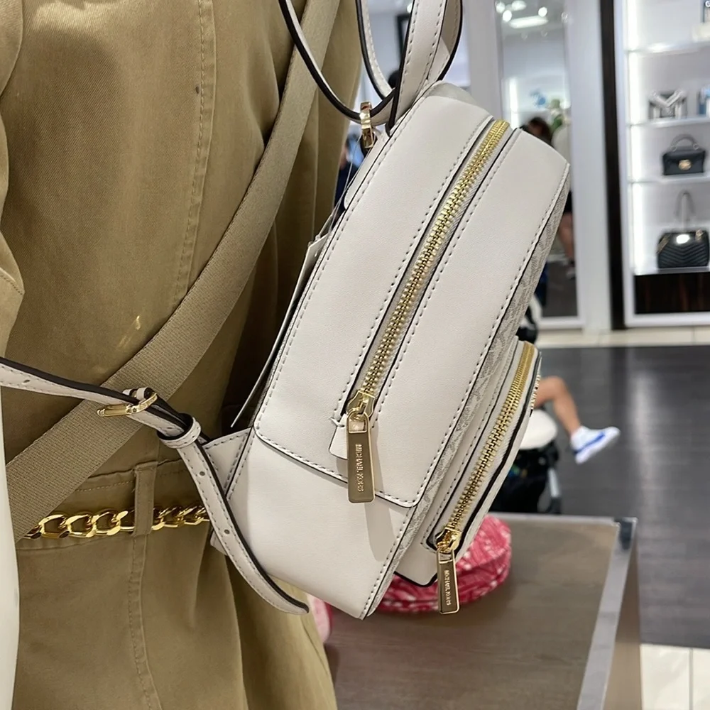 Michael Kors Ladies Backpack Bag Jaycee XS Conv Zip Backpack Light Cream Multi - Picture 10 of 16